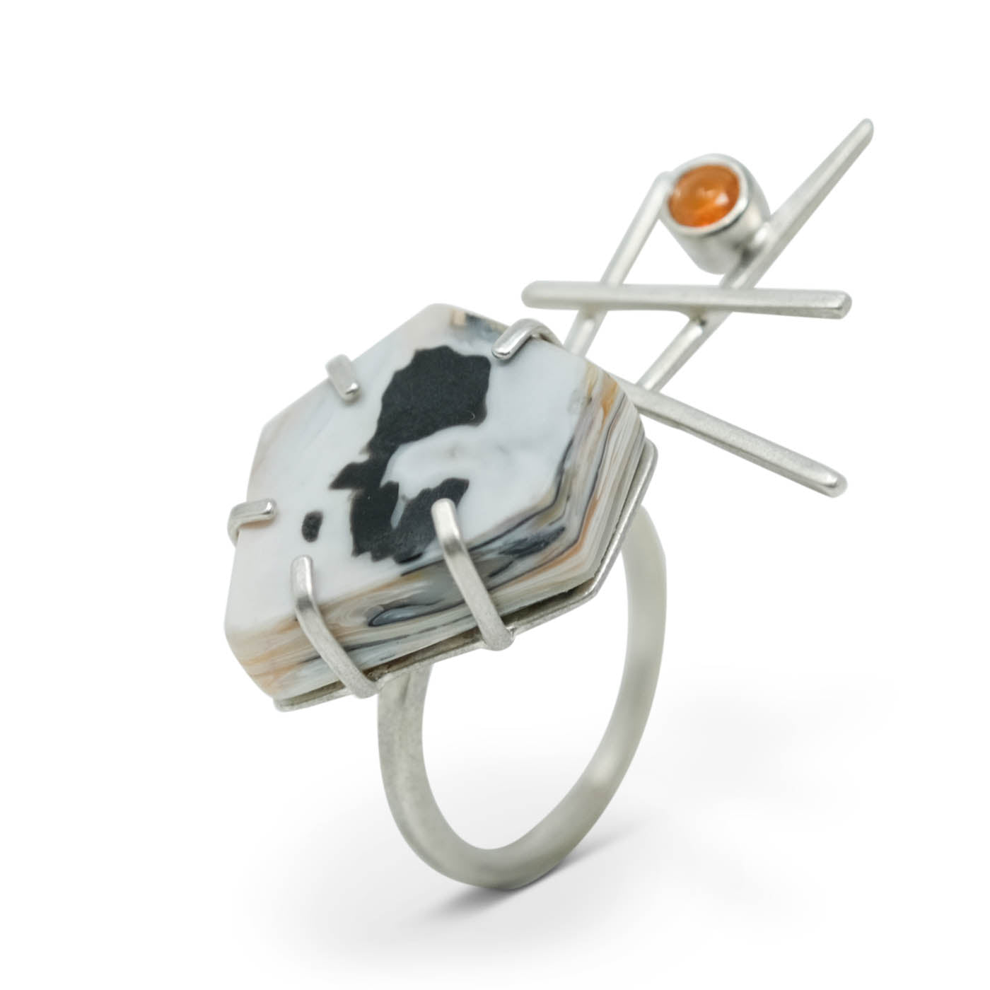 Ring in Silver with Recycled Plastic and Carnelian